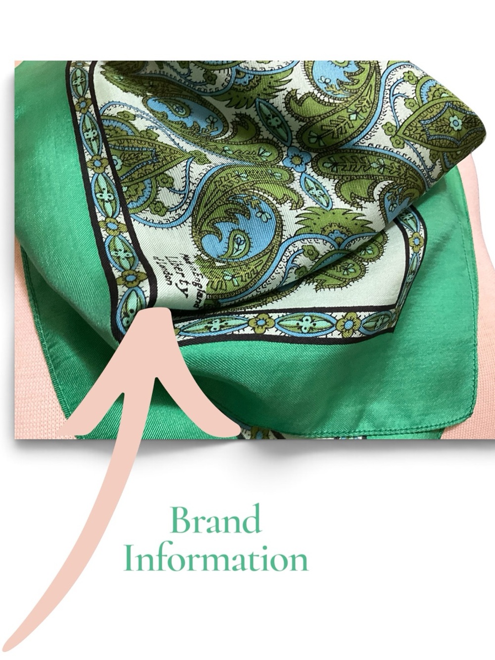 Vintage Liberty of London Scarf Green Blue Botanical Print England 23” - Picture 6 of 12